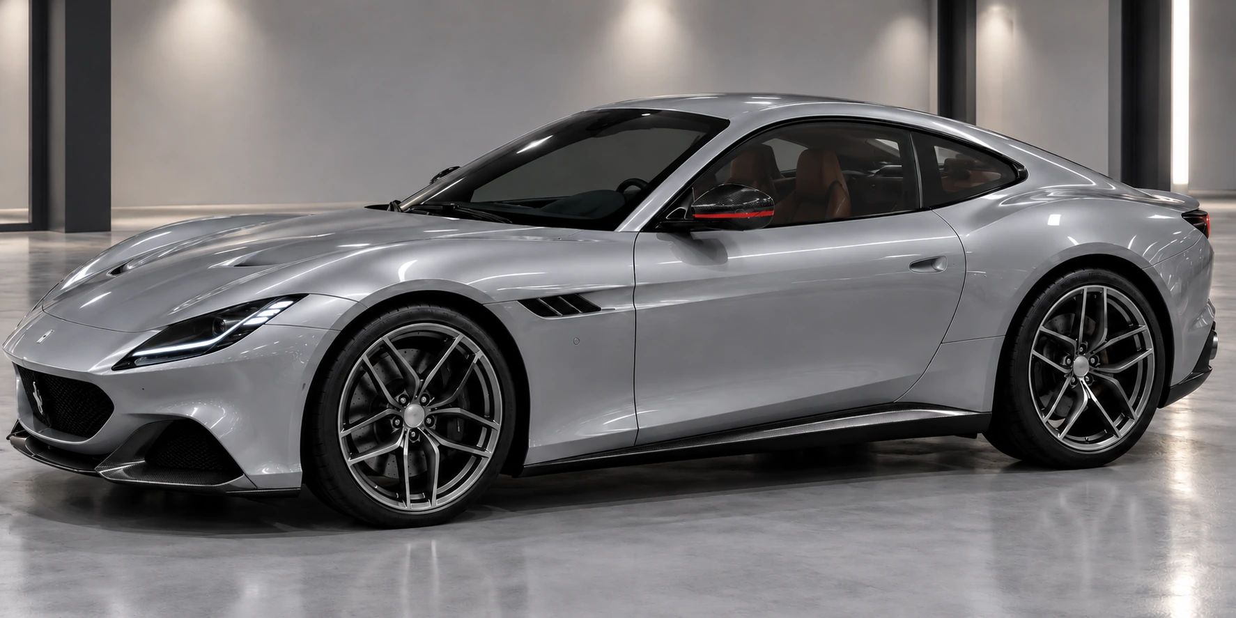 Silver sports coupe car window tint preview - CLEAR GLASS