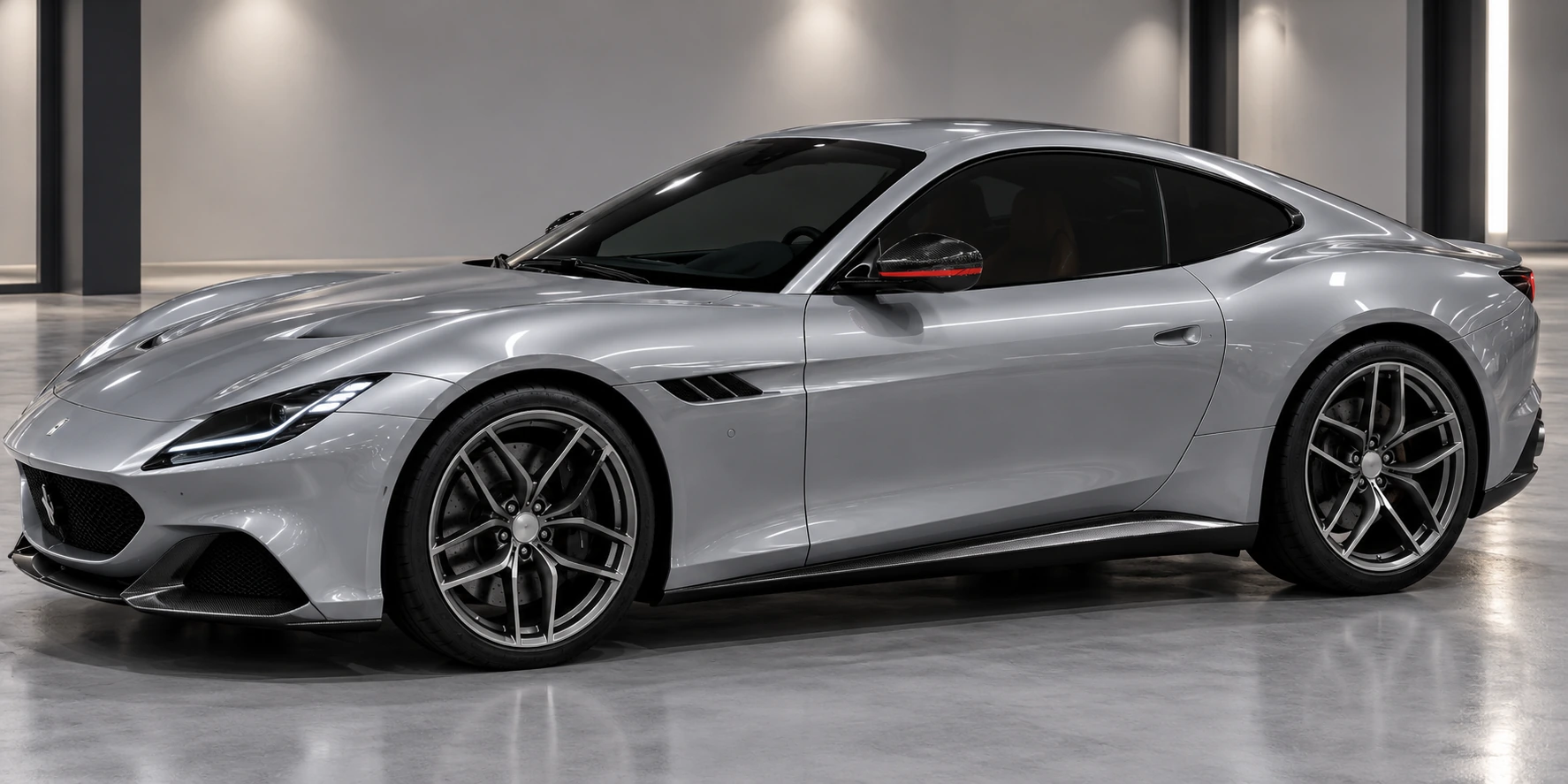 Silver sports coupe car window tint preview - TINTED GLASS